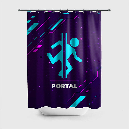 Шторка для ванной Символ Portal в неоновых цветах на темном фоне / 3D-принт – фото 1