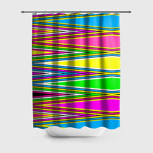 Шторка для ванной Полосатый радужный разноцветный геометрический узо / 3D-принт – фото 1