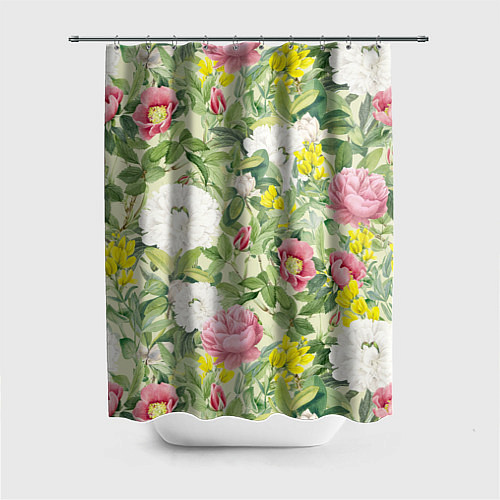 Шторка для ванной Цветы Белые и Розовые Пионы / 3D-принт – фото 1