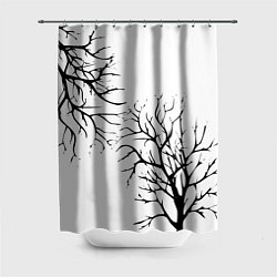 Шторка для ванной Черные ветки деревьев на белом фоне