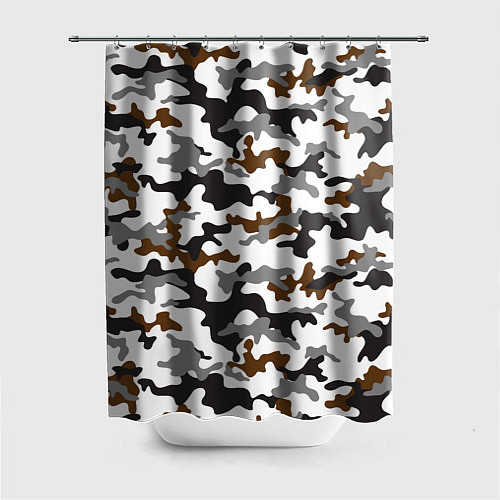 Шторка для ванной Камуфляж Чёрно-Белый Camouflage Black-White / 3D-принт – фото 1
