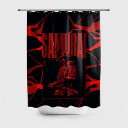 Шторка для ванной Красный самурай с красными разводами
