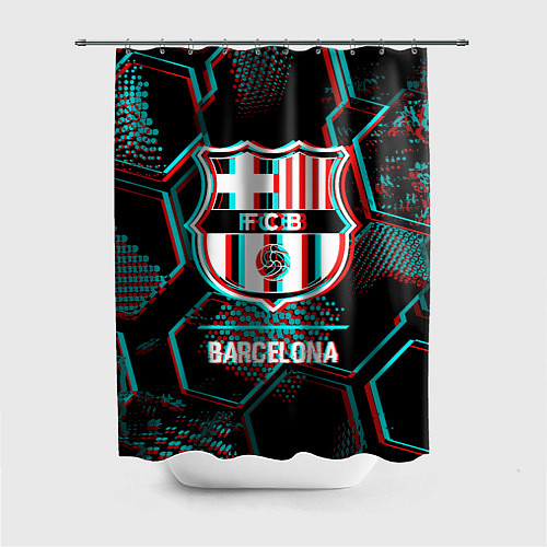 Шторка для ванной Barcelona FC в стиле Glitch на темном фоне / 3D-принт – фото 1