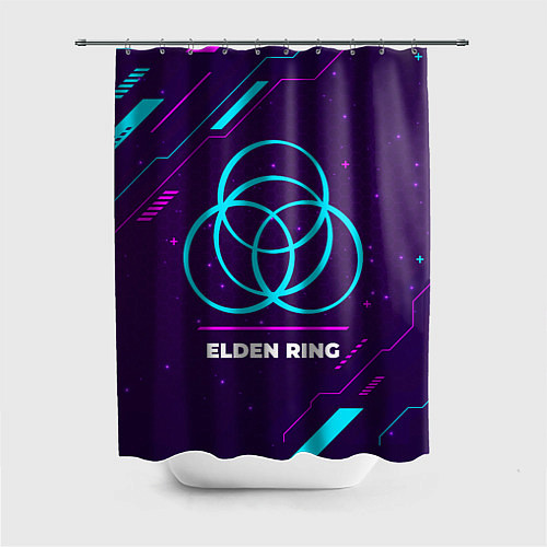 Шторка для ванной Символ Elden Ring в неоновых цветах на темном фоне / 3D-принт – фото 1
