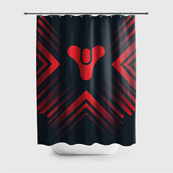 Шторка для ванной Красный Символ Destiny на темном фоне со стрелками