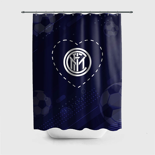 Шторка для ванной Лого Inter в сердечке на фоне мячей / 3D-принт – фото 1