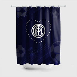Шторка для душа Лого Inter в сердечке на фоне мячей, цвет: 3D-принт
