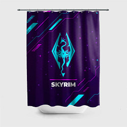 Шторка для ванной Символ Skyrim в неоновых цветах на темном фоне