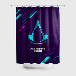 Шторка для душа Символ Assassins Creed в неоновых цветах на темном, цвет: 3D-принт
