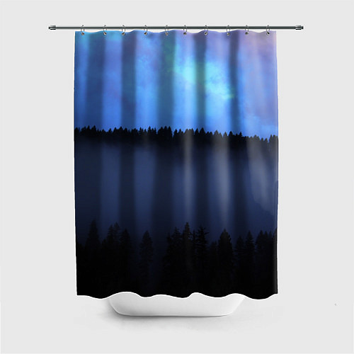 Шторка для ванной Неоновое небо над лесом / 3D-принт – фото 1