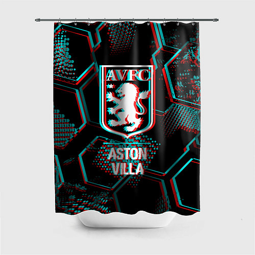 Шторка для ванной Aston Villa FC в стиле Glitch на темном фоне / 3D-принт – фото 1