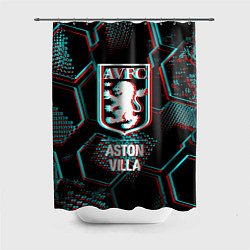 Шторка для ванной Aston Villa FC в стиле Glitch на темном фоне