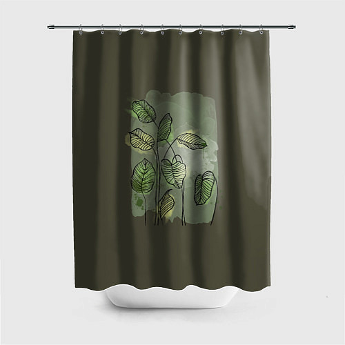 Шторка для ванной Нежные акварельные листья / 3D-принт – фото 1