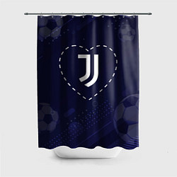 Шторка для ванной Лого Juventus в сердечке на фоне мячей