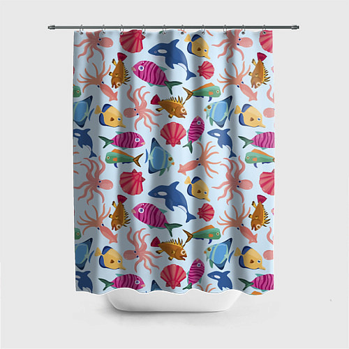 Шторка для ванной Паттерн из морских жителей Лето / 3D-принт – фото 1