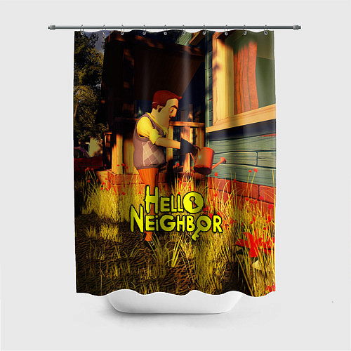 Шторка для ванной Hello Neighbor Привет сосед Сосед поливает / 3D-принт – фото 1