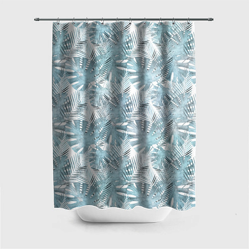Шторка для ванной Голубые листья пальмы на белом / 3D-принт – фото 1