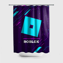 Шторка для ванной Символ Roblox в неоновых цветах на темном фоне