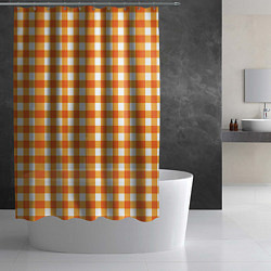 Шторка для душа Бело-оранжевые квадратики, цвет: 3D-принт — фото 2