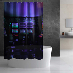 Шторка для душа Неоновые игровые автоматы - Фиолетoвый, цвет: 3D-принт — фото 2