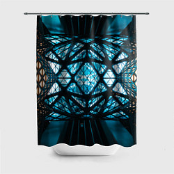 Шторка для душа Неоновые абстрактные фигуры и фонари - Синий, цвет: 3D-принт