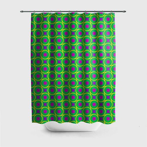 Шторка для ванной Фиолетовые кружочки на зеленом фоне / 3D-принт – фото 1