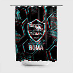Шторка для ванной Roma FC в стиле Glitch на темном фоне