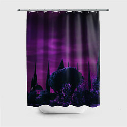 Шторка для душа Ночное сияние в тёмном лесу - Фиолетовый, цвет: 3D-принт