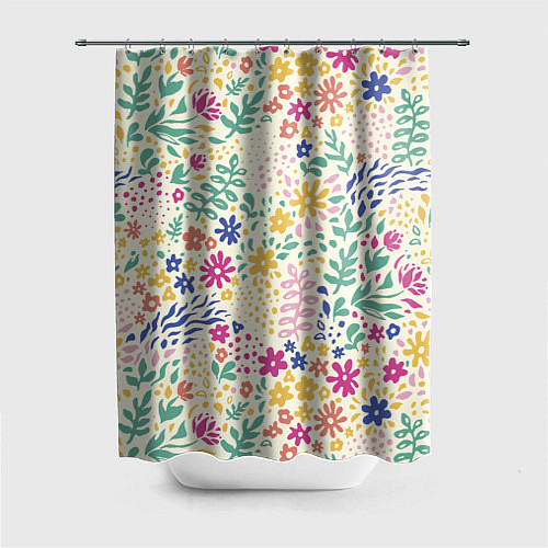 Шторка для ванной Цветы Нарисованные Разноцветные / 3D-принт – фото 1