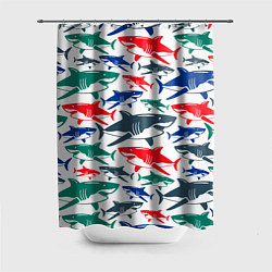 Шторка для ванной Стая разноцветных акул - паттерн