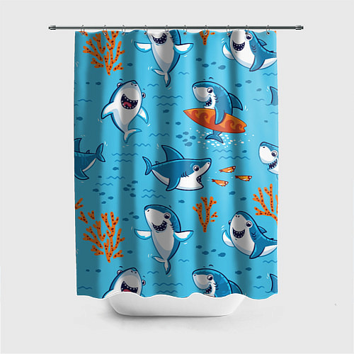 Шторка для ванной Прикольные акулята - паттерн / 3D-принт – фото 1