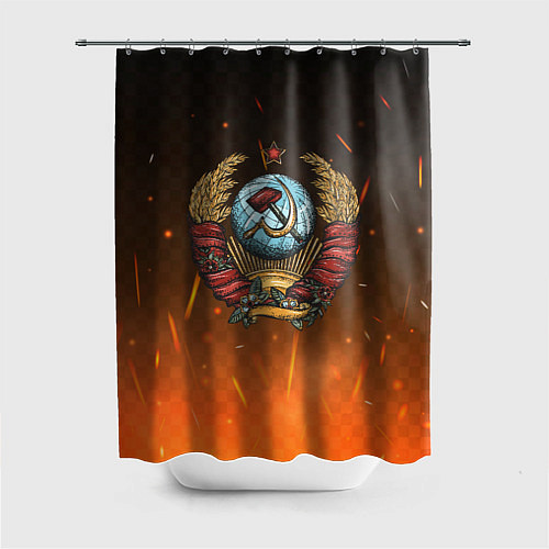 Шторка для ванной Герб СССР на фоне огня / 3D-принт – фото 1