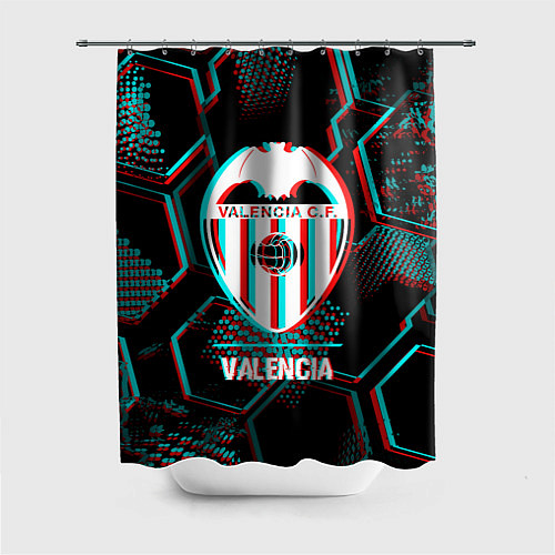 Шторка для ванной Valencia FC в стиле glitch на темном фоне / 3D-принт – фото 1