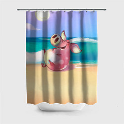 Шторка для душа Свинка на пляже хохочет, цвет: 3D-принт