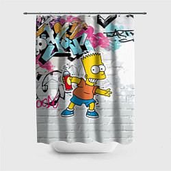 Шторка для душа Барт Симпсон на фоне стены с граффити, цвет: 3D-принт