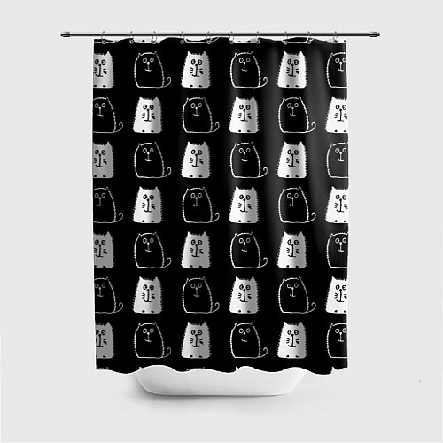 Шторка для ванной Милые Чёрные и Белые Коты / 3D-принт – фото 1
