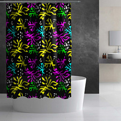 Шторка для душа Неоновый абстрактный узор на черном фоне, цвет: 3D-принт — фото 2