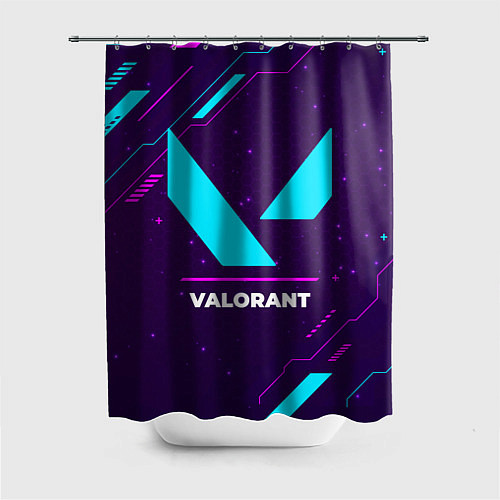 Шторка для ванной Символ Valorant в неоновых цветах на темном фоне / 3D-принт – фото 1
