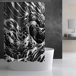 Шторка для душа Черно-белые волны, цвет: 3D-принт — фото 2