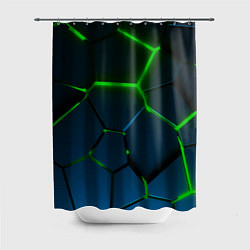 Шторка для душа Разлом зеленых неоновых плит - геометрия, цвет: 3D-принт