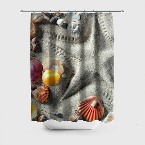 Шторка для ванной Звезда из песка, ракушки и две жемчужины / 3D-принт – фото 1