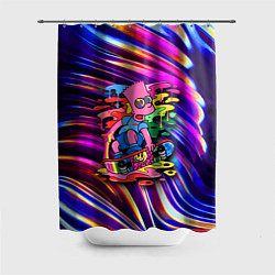 Шторка для ванной Скейтбордист Барт Симпсон на фоне разноцветных кля