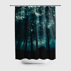 Шторка для ванной Тёмный лес на закате