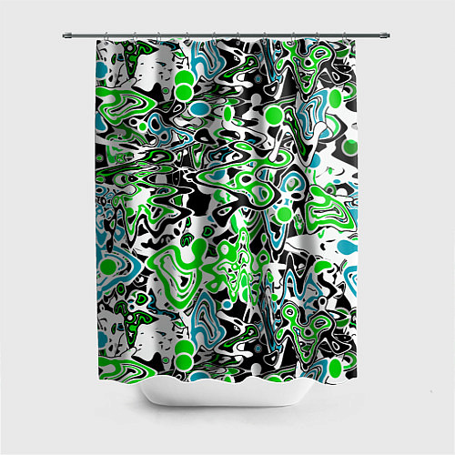 Шторка для ванной Зелено-голубой абстрактный узор / 3D-принт – фото 1