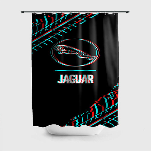 Шторка для ванной Значок Jaguar в стиле glitch на темном фоне / 3D-принт – фото 1