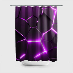 Шторка для душа Фиолетовые неоновые геометрические плиты, цвет: 3D-принт