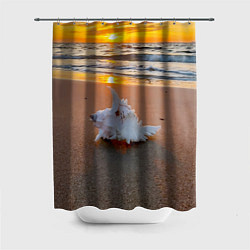 Шторка для душа Ракушка на песочном берегу тихого океана, цвет: 3D-принт