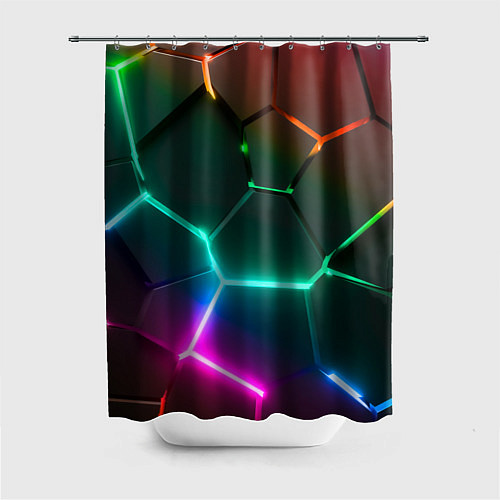 Шторка для ванной Радужный градиент неоновые геометрические плиты / 3D-принт – фото 1