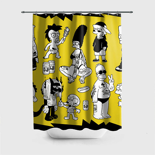 Шторка для ванной Весёлая компашка мультфильма Симпсоны - полный рас / 3D-принт – фото 1