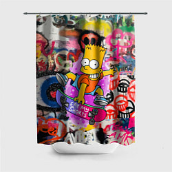Шторка для ванной Скейтбордист Барт Симпсон на фоне стены с граффити
